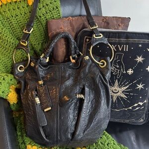 orYANY Black Leather Shoulder Bag with Gold Accents